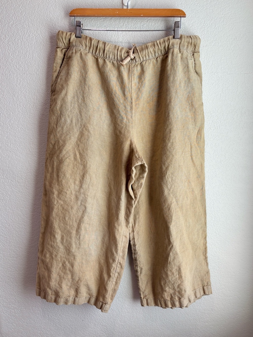 Garnet Hill 100% Linen Neutral Pull On Cropped Pants Tan Women’s Size XL